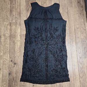 Black Tie Crystal Beaded Embroidered Vintage 60s Style Sheath Cocktail Dress